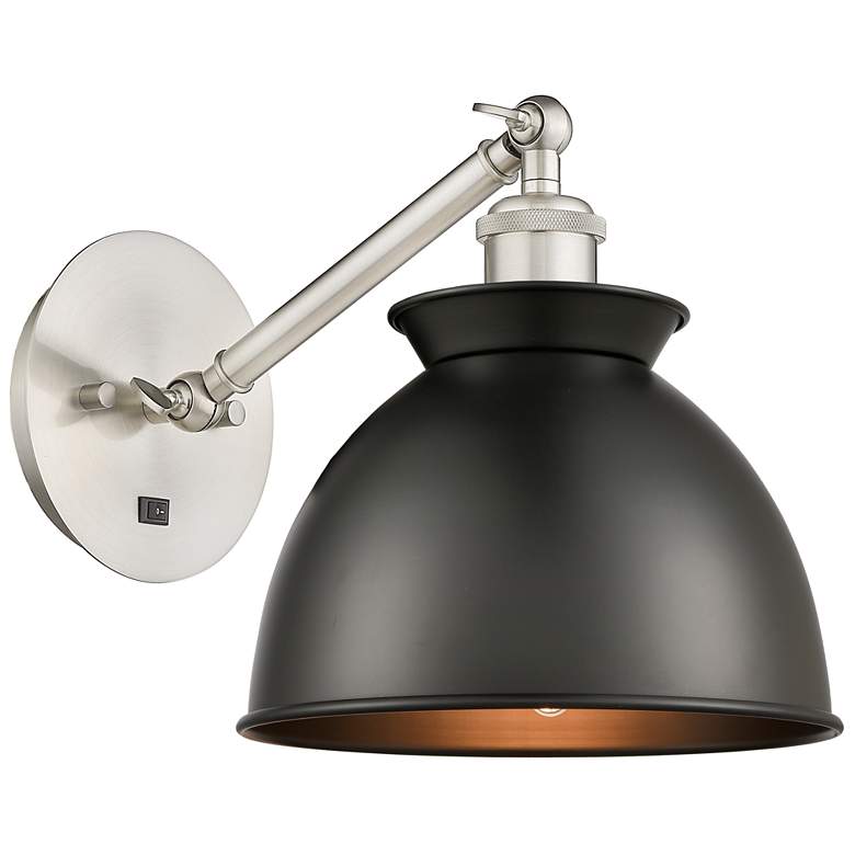 Image 1 Adirondack 8 1/2"H Satin Nickel LED Sconce w/ Black Shade
