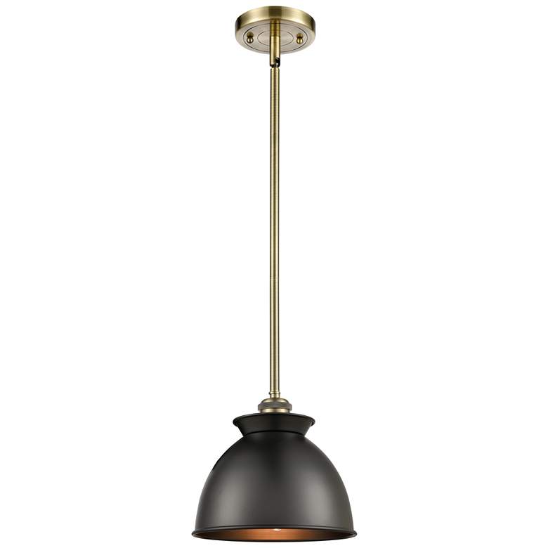 Image 1 Adirondack 8" Mini Pendant - Antique Brass - Matte Black Shade