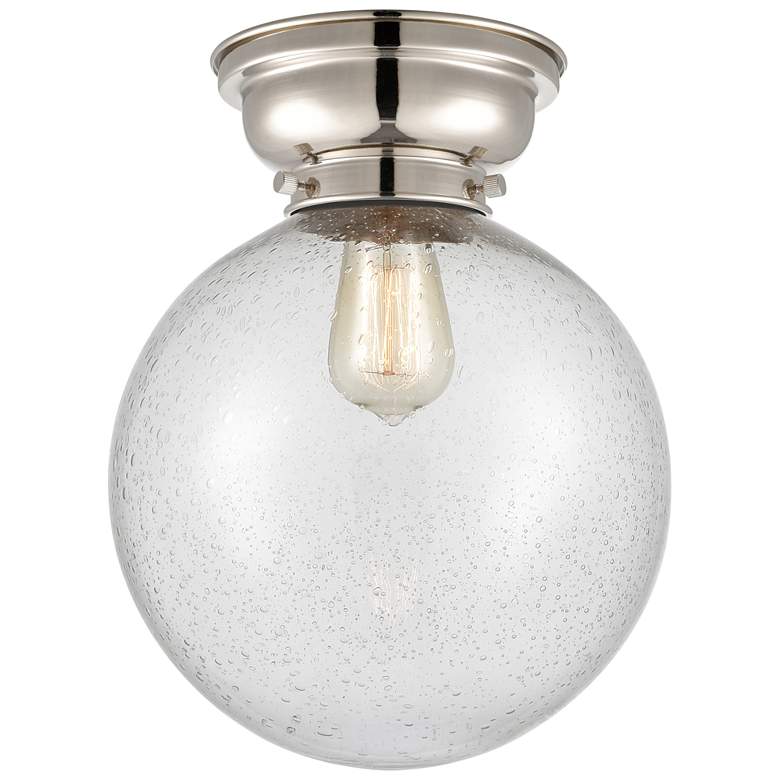 Image 1 Aditi Beacon 10" Polished Nickel Flush Mount w/ Seedy Shade