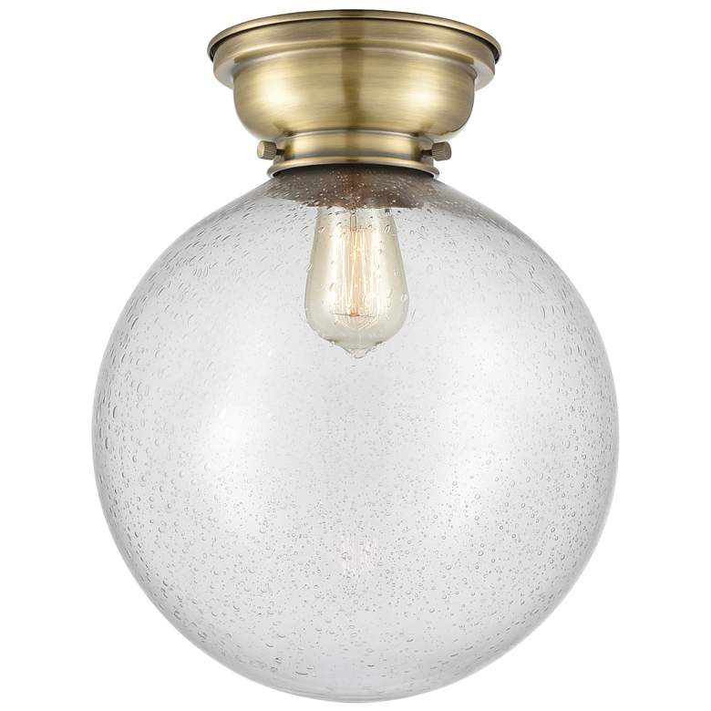 Image 1 Aditi Beacon 12" Wide Antique Brass Flush Mount With Seedy Shade