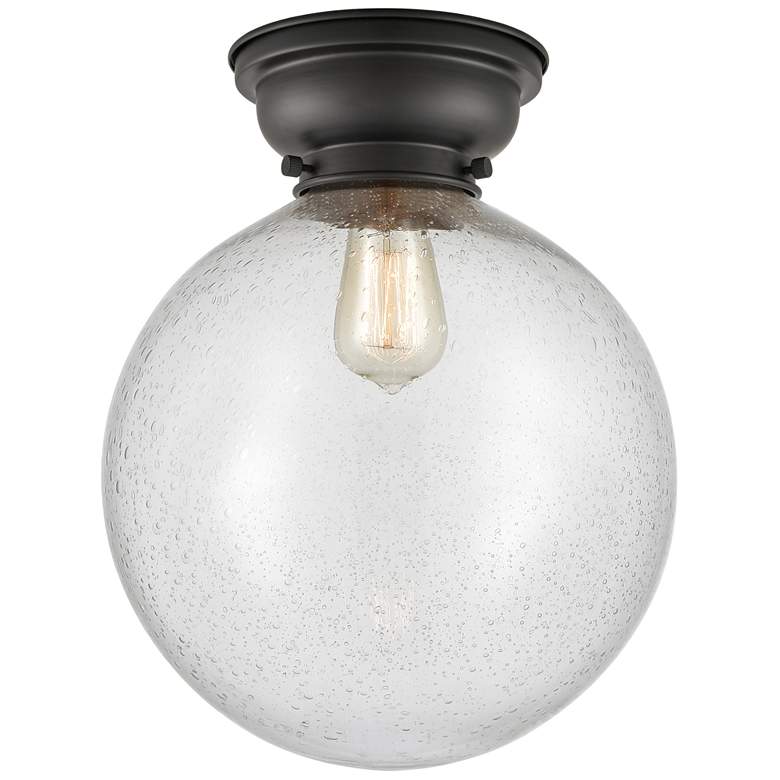 Image 1 Aditi Beacon 12" Wide Matte Black Flush Mount With Seedy Shade