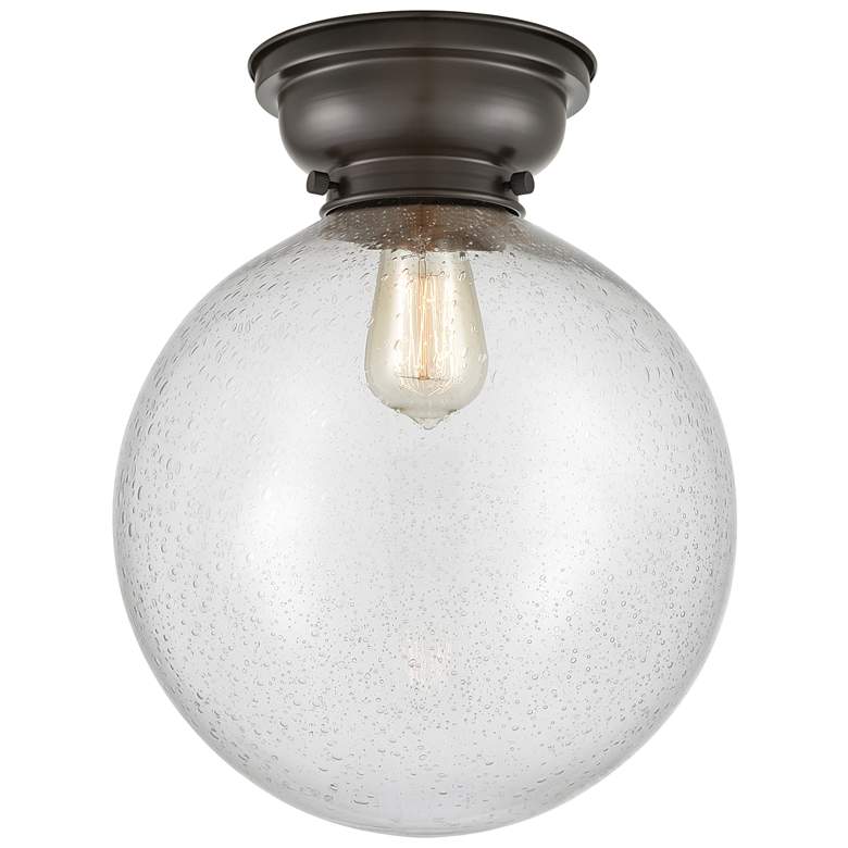 Image 1 Aditi Beacon 12" Wide Oil Rubbed Bronze Flush Mount With Seedy Shade