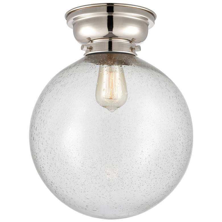 Image 1 Aditi Beacon 12" Wide Polished Nickel Flush Mount With Seedy Shade