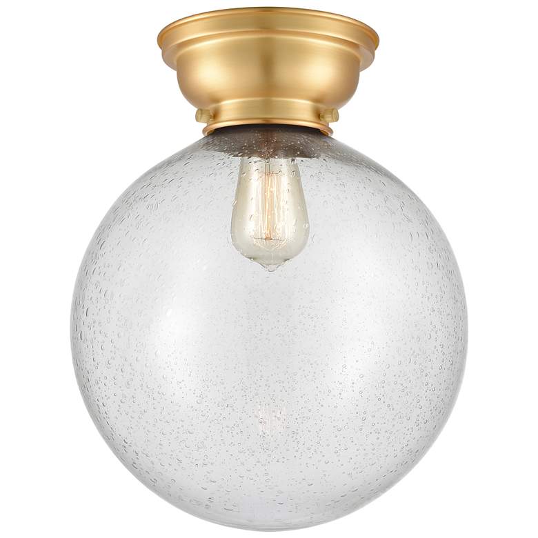 Image 1 Aditi Beacon 12" Wide Satin Gold Flush Mount With Seedy Shade