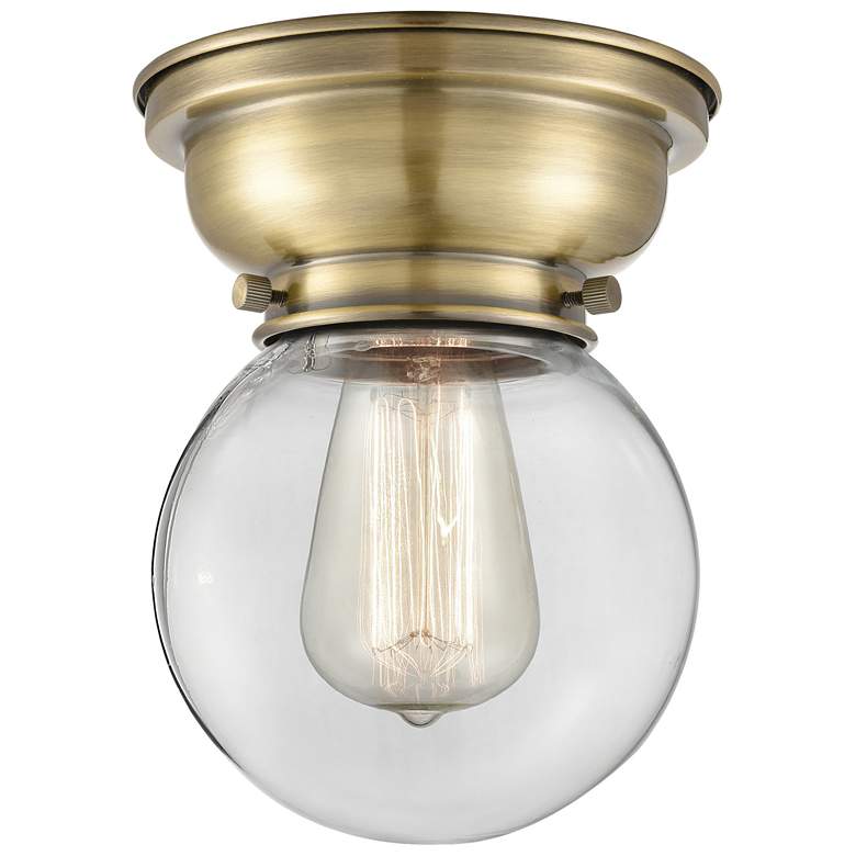 Image 1 Aditi Beacon 6.25" Wide Antique Brass Flush Mount With Clear Shade
