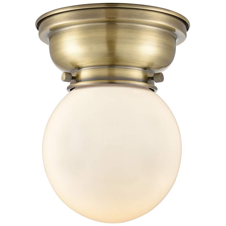 Image 1 Aditi Beacon 6.25" Wide Antique Brass Flush Mount With Matte White Sha