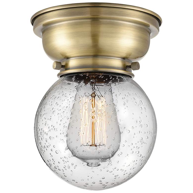 Image 1 Aditi Beacon 6.25" Wide Antique Brass Flush Mount With Seedy Shade