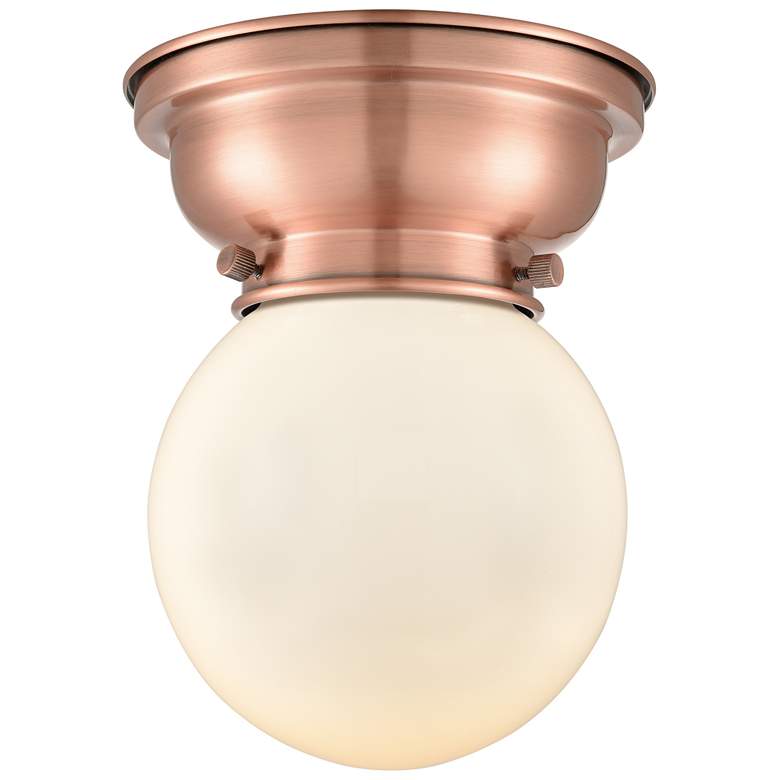 Image 1 Aditi Beacon 6.25" Wide Antique Copper Flush Mount With Matte White Sh