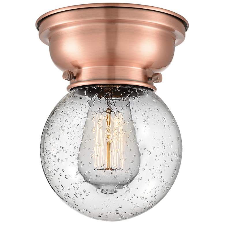 Image 1 Aditi Beacon 6.25" Wide Antique Copper Flush Mount With Seedy Shade