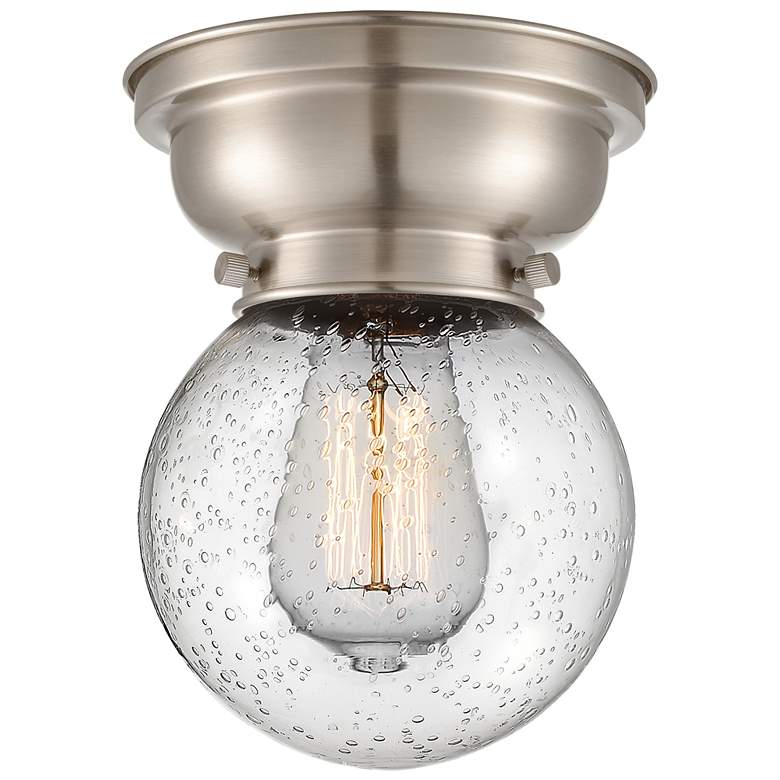 Image 1 Aditi Beacon 6.25" Wide Brushed Satin Nickel Flush Mount With Seedy Sh