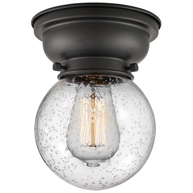 Image 1 Aditi Beacon 6.25" Wide Matte Black Flush Mount With Seedy Shade