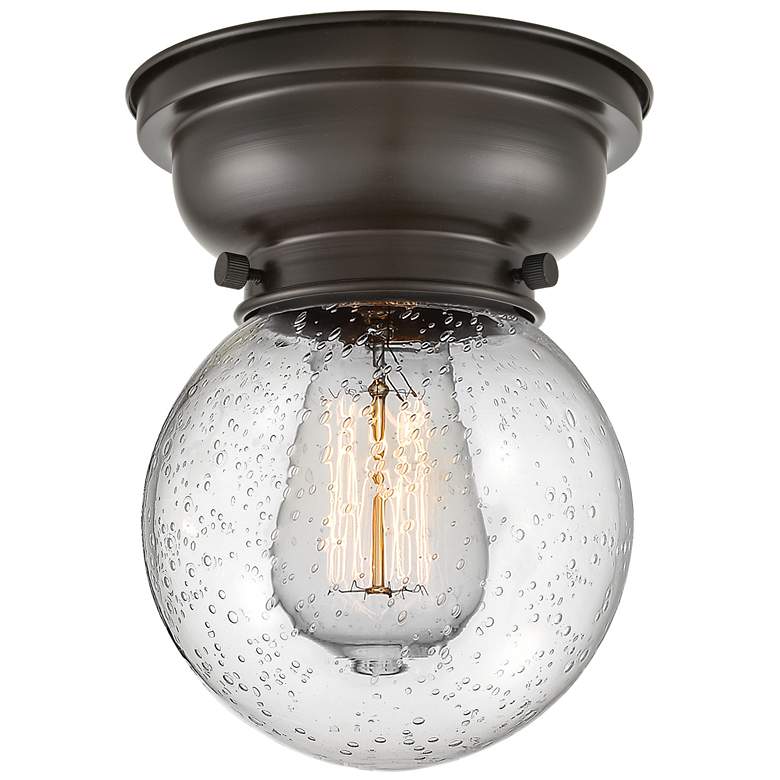 Image 1 Aditi Beacon 6.25" Wide Oil Rubbed Bronze Flush Mount With Seedy Shade