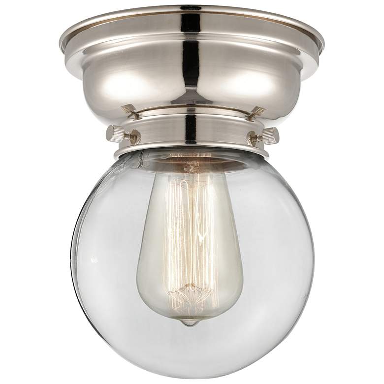 Image 1 Aditi Beacon 6.25" Wide Polished Nickel Flush Mount With Clear Shade