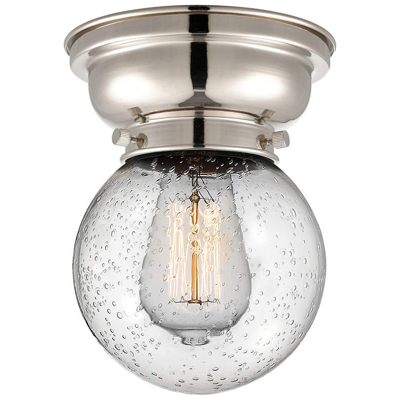 Image 1 Aditi Beacon 6.25" Wide Polished Nickel Flush Mount With Seedy Shade