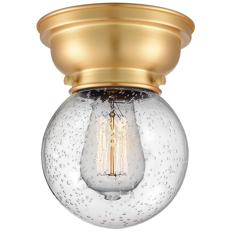 Image 1 Aditi Beacon 6.25" Wide Satin Gold Flush Mount With Seedy Shade