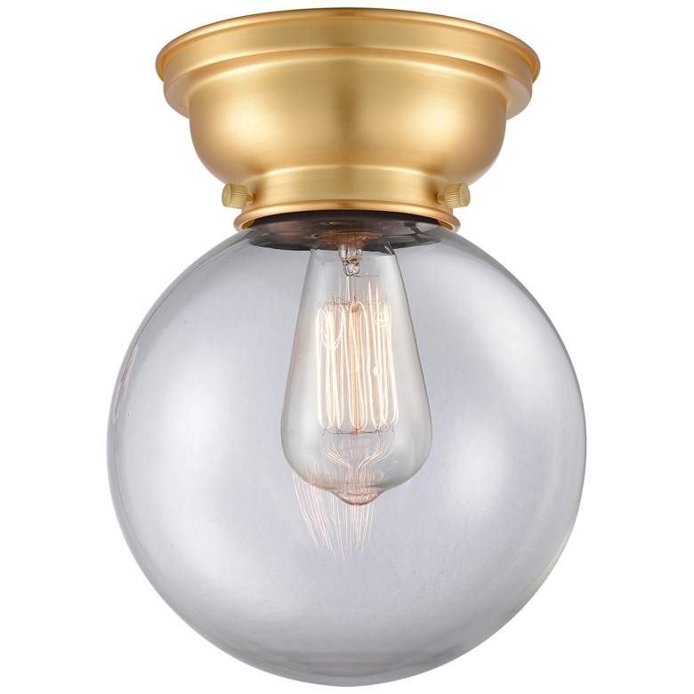 Image 1 Aditi Beacon 8" LED Flush Mount - Satin Gold - Clear Shade