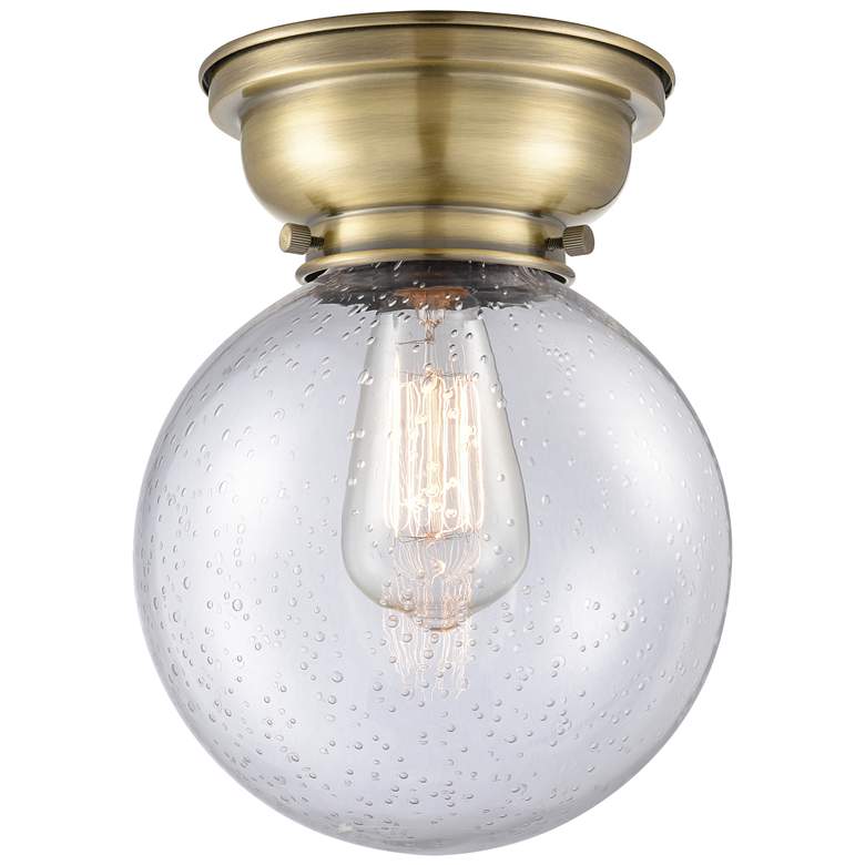 Image 1 Aditi Beacon 8" Wide Antique Brass Flush Mount With Seedy Shade