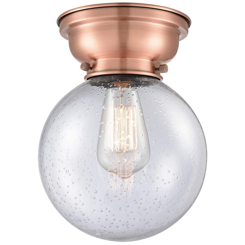 Image 1 Aditi Beacon 8" Wide Antique Copper Flush Mount With Seedy Shade