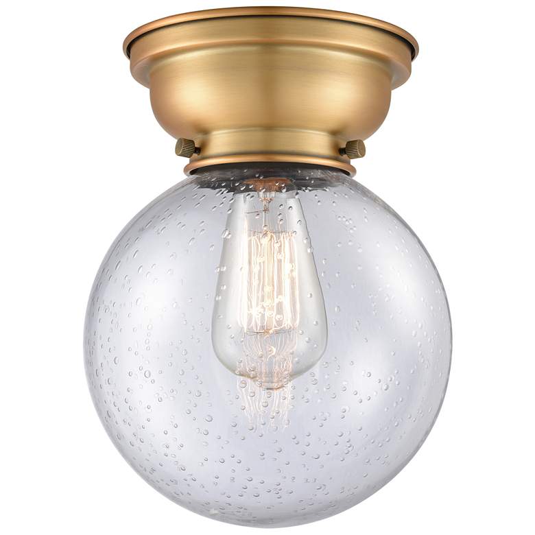 Image 1 Aditi Beacon 8" Wide Brushed Brass Flush Mount With Seedy Shade