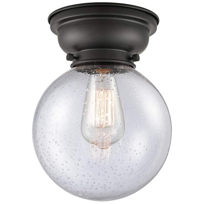 Image 1 Aditi Beacon 8" Wide Matte Black Flush Mount With Seedy Shade