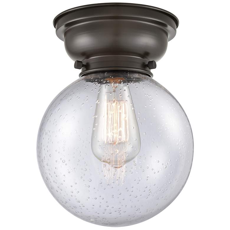 Image 1 Aditi Beacon 8" Wide Oil Rubbed Bronze Flush Mount With Seedy Shade