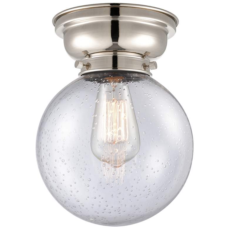 Image 1 Aditi Beacon 8" Wide Polished Nickel Flush Mount With Seedy Shade