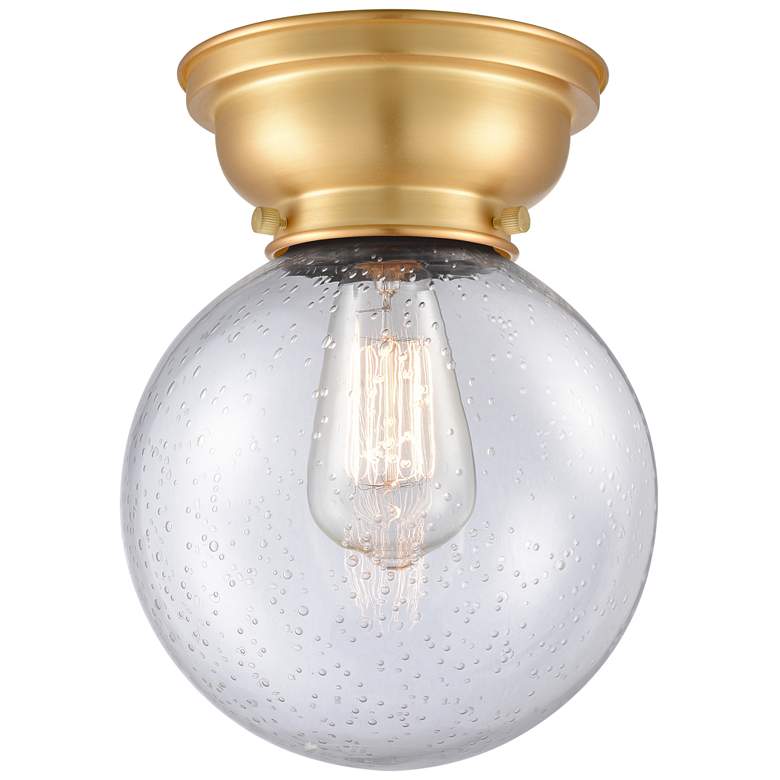 Image 1 Aditi Beacon 8" Wide Satin Gold Flush Mount With Seedy Shade