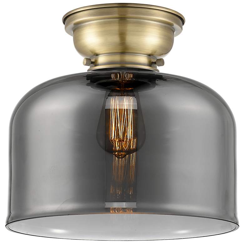Image 1 Aditi Bell 12" Antique Brass Flush Mount w/ Plated Smoke Shade