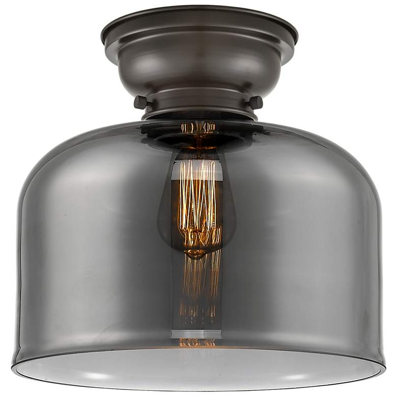 Image 1 Aditi Bell 12 inch Bronze and Plated Smoke Flush Mount Ceiling Light