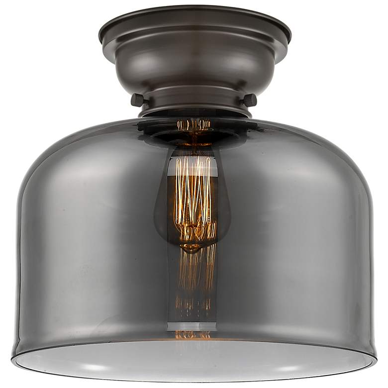 Image 1 Aditi Bell 12" Bronze and Plated Smoke Flush Mount Ceiling Light