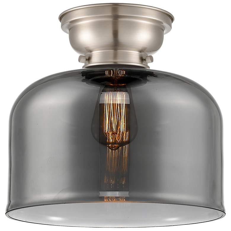 Image 1 Aditi Bell 12" Brushed Satin Nickel Flush Mount w/ Plated Smoke Shade