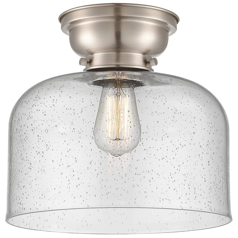 Image 1 Aditi Bell 12" Brushed Satin Nickel Flush Mount w/ Seedy Shade