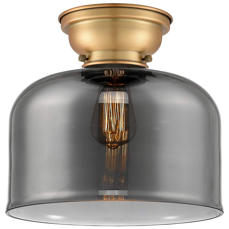 Image 1 Aditi Bell 12" LED Flush Mount - Brushed Brass - Plated Smoke Shade