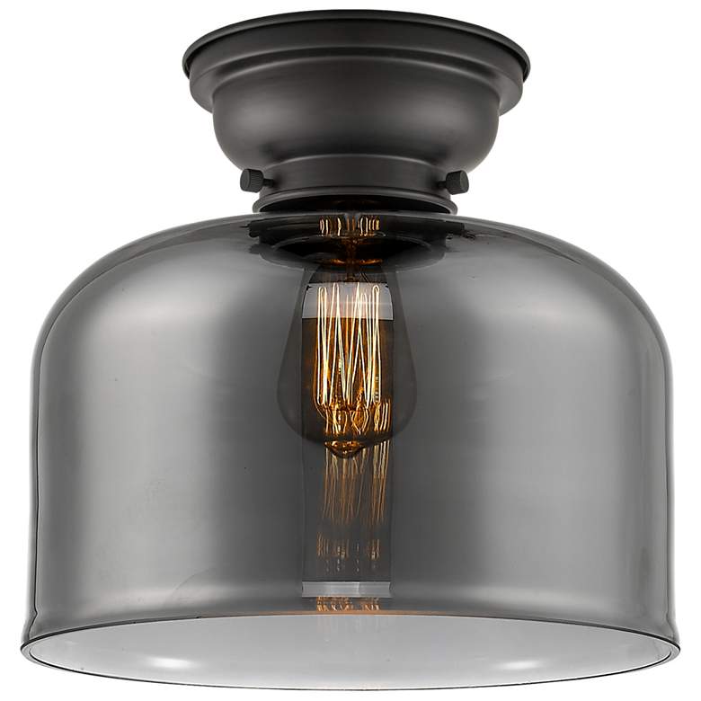 Image 1 Aditi Bell 12" Matte Black Flush Mount w/ Plated Smoke Shade