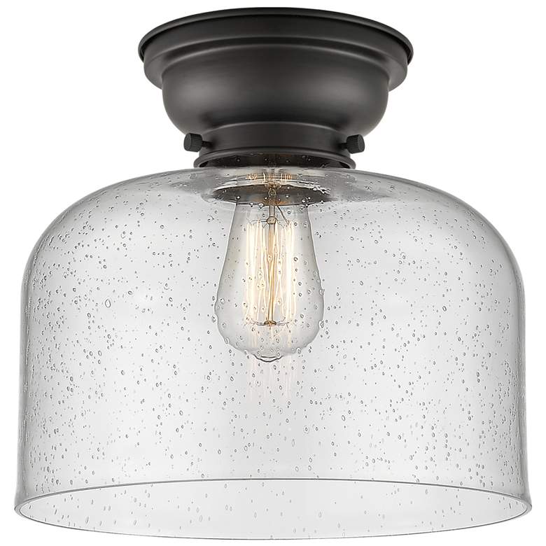 Image 1 Aditi Bell 12" Matte Black Flush Mount w/ Seedy Shade