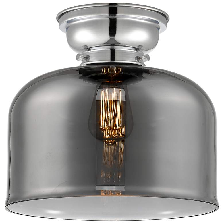 Image 1 Aditi Bell 12" Polished Chrome Flush Mount w/ Plated Smoke Shade