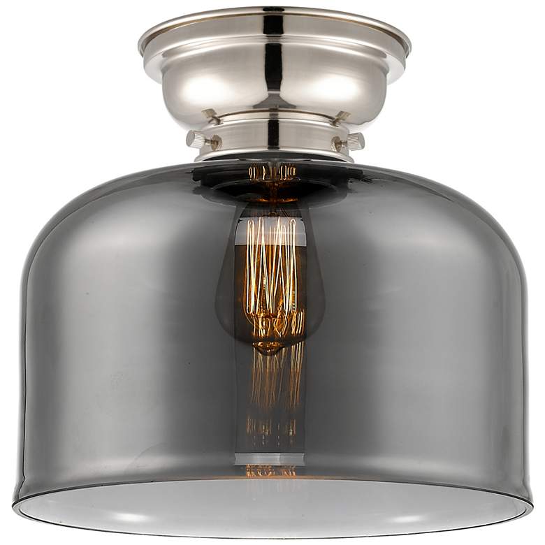 Image 1 Aditi Bell 12" Polished Nickel Flush Mount w/ Plated Smoke Shade