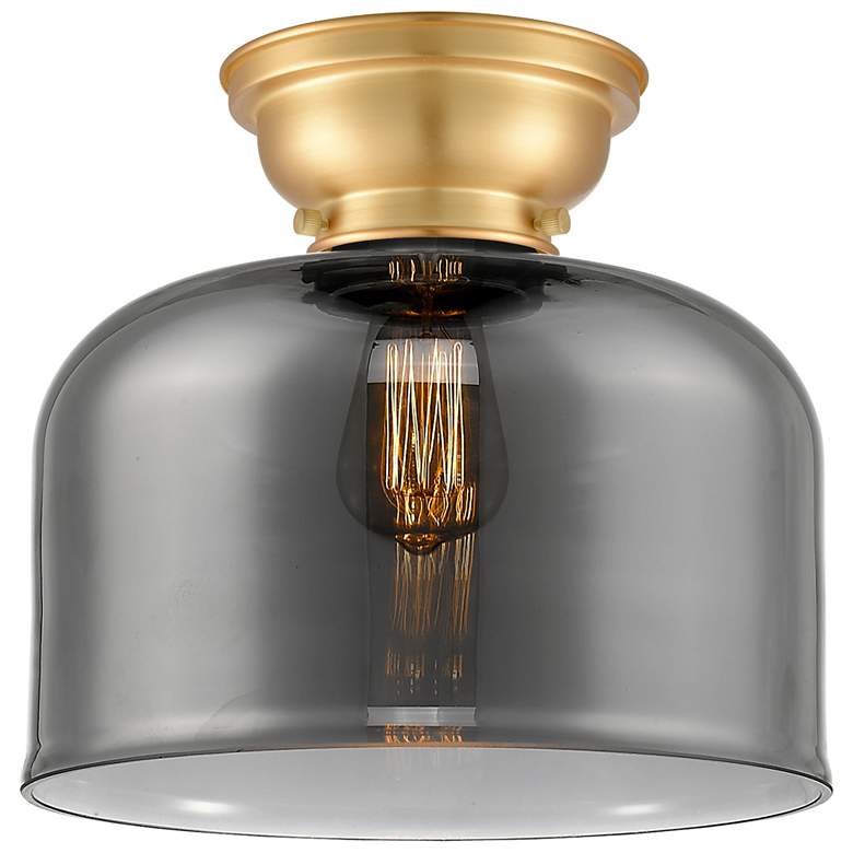 Image 1 Aditi Bell 12" Satin Gold Flush Mount w/ Plated Smoke Shade