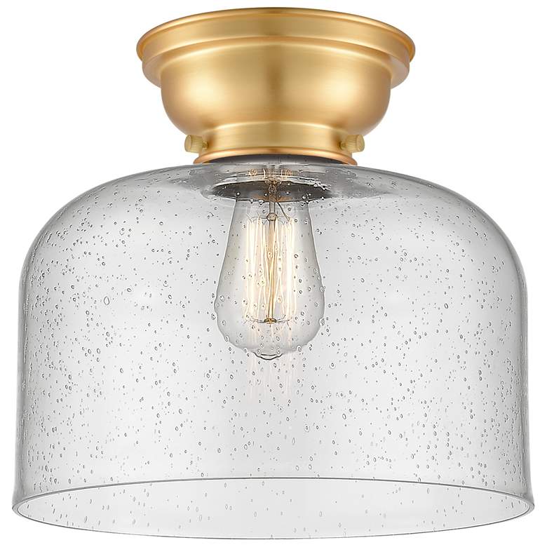 Image 1 Aditi Bell 12" Satin Gold Flush Mount w/ Seedy Shade