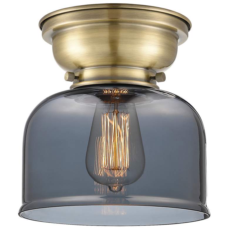 Image 1 Aditi Bell 8" Antique Brass Flush Mount w/ Plated Smoke Shade