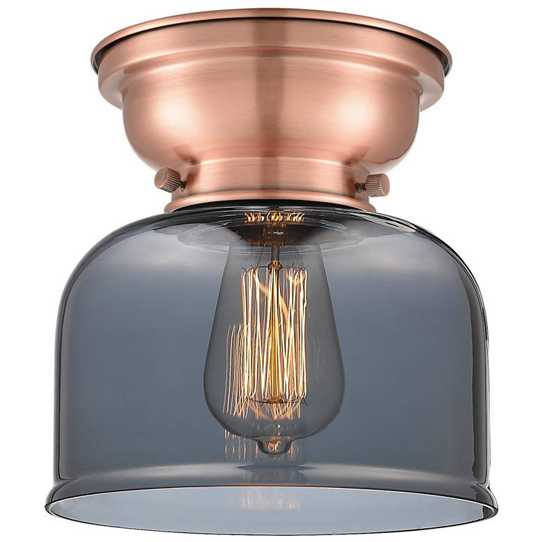 Image 1 Aditi Bell 8" Antique Copper Flush Mount w/ Plated Smoke Shade