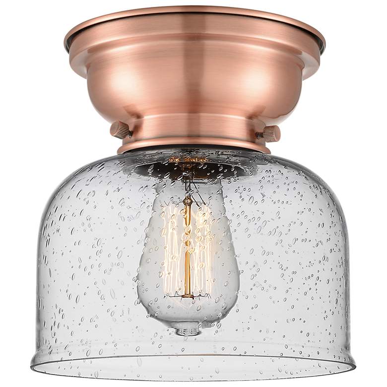 Image 1 Aditi Bell 8" Antique Copper Flush Mount w/ Seedy Shade