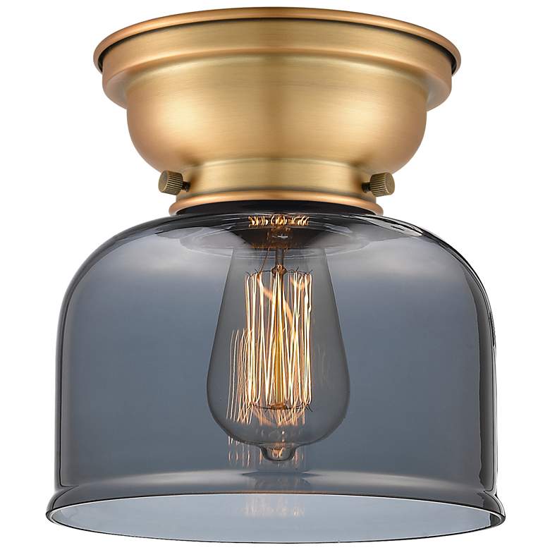 Image 1 Aditi Bell 8" Brushed Brass Flush Mount w/ Plated Smoke Shade