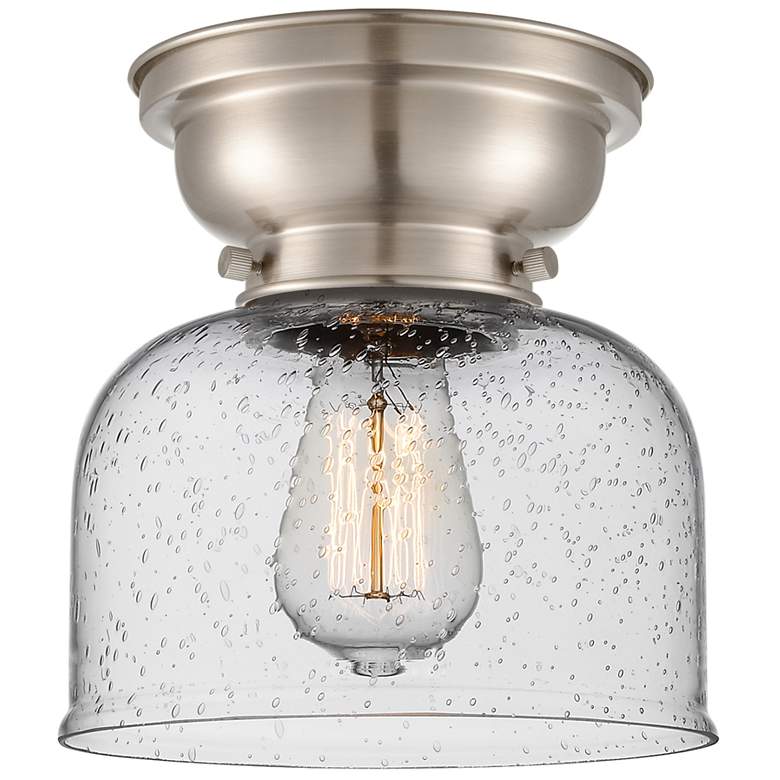 Image 1 Aditi Bell 8" Brushed Satin Nickel Flush Mount w/ Seedy Shade