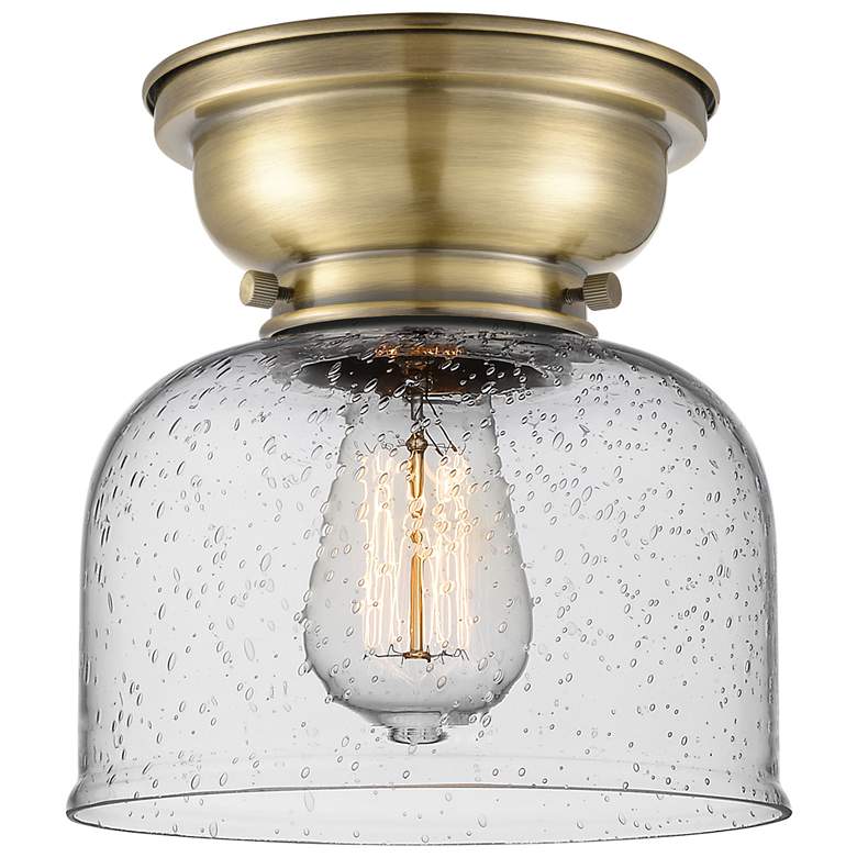 Image 1 Aditi Bell 8" LED Flush Mount - Antique Brass - Seedy Shade