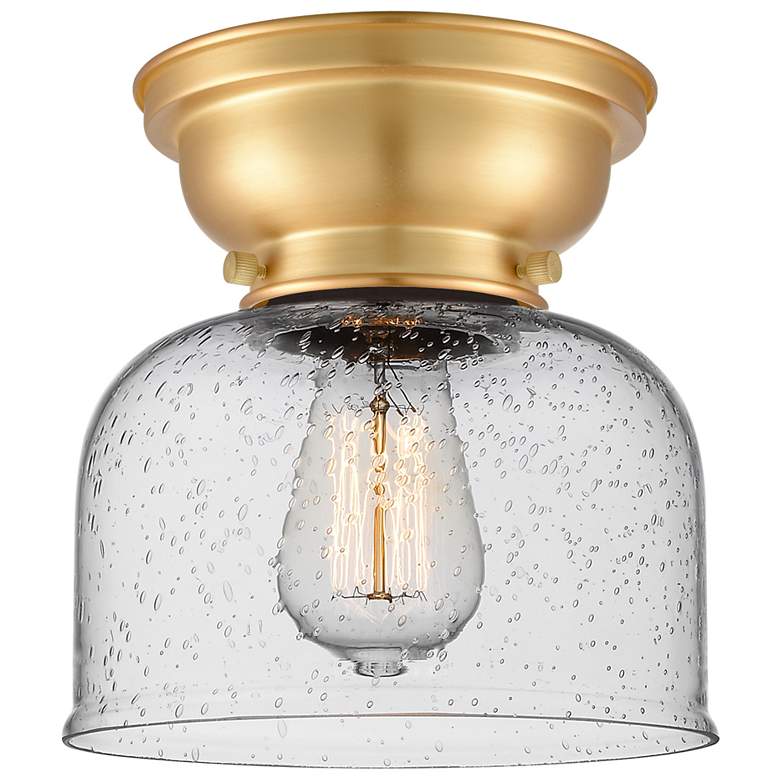 Image 1 Aditi Bell 8" Satin Gold Flush Mount w/ Seedy Shade
