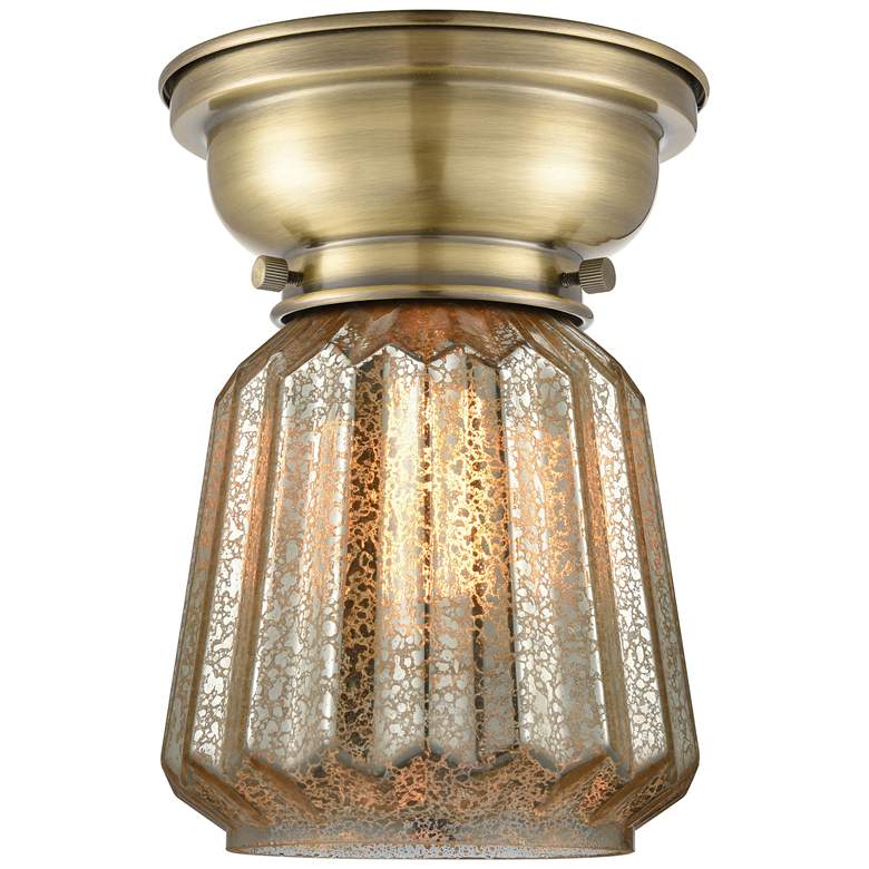 Image 1 Aditi Chatham 7" Wide Antique Brass Flush Mount With Mercury Shade