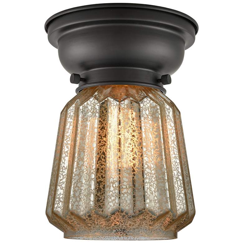 Image 1 Aditi Chatham 7" Wide Matte Black Flush Mount With Mercury Shade