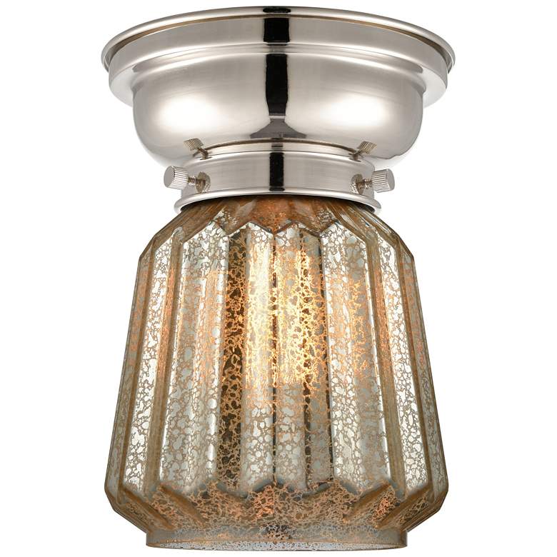 Image 1 Aditi Chatham 7" Wide Polished Nickel Flush Mount With Mercury Shade