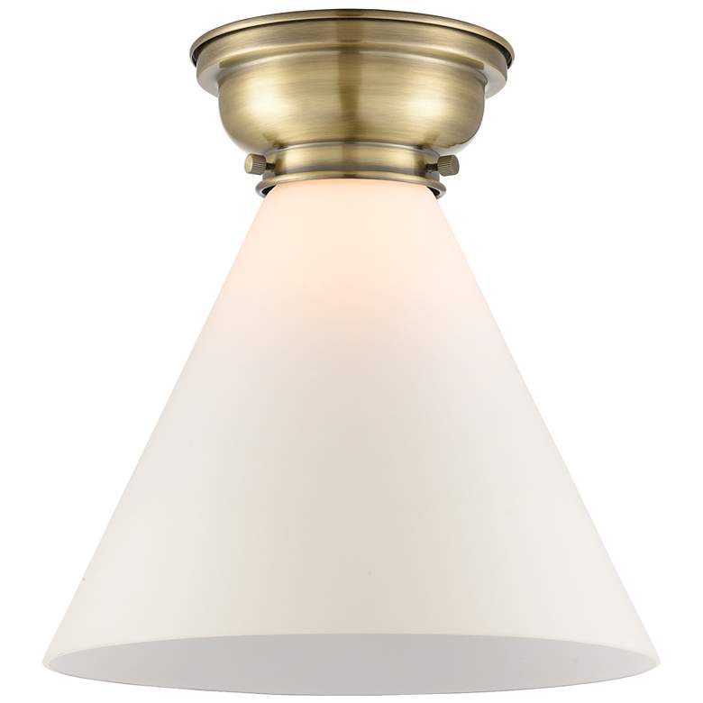 Image 1 Aditi Cone 12" Antique Brass Flush Mount w/ Matte White Shade